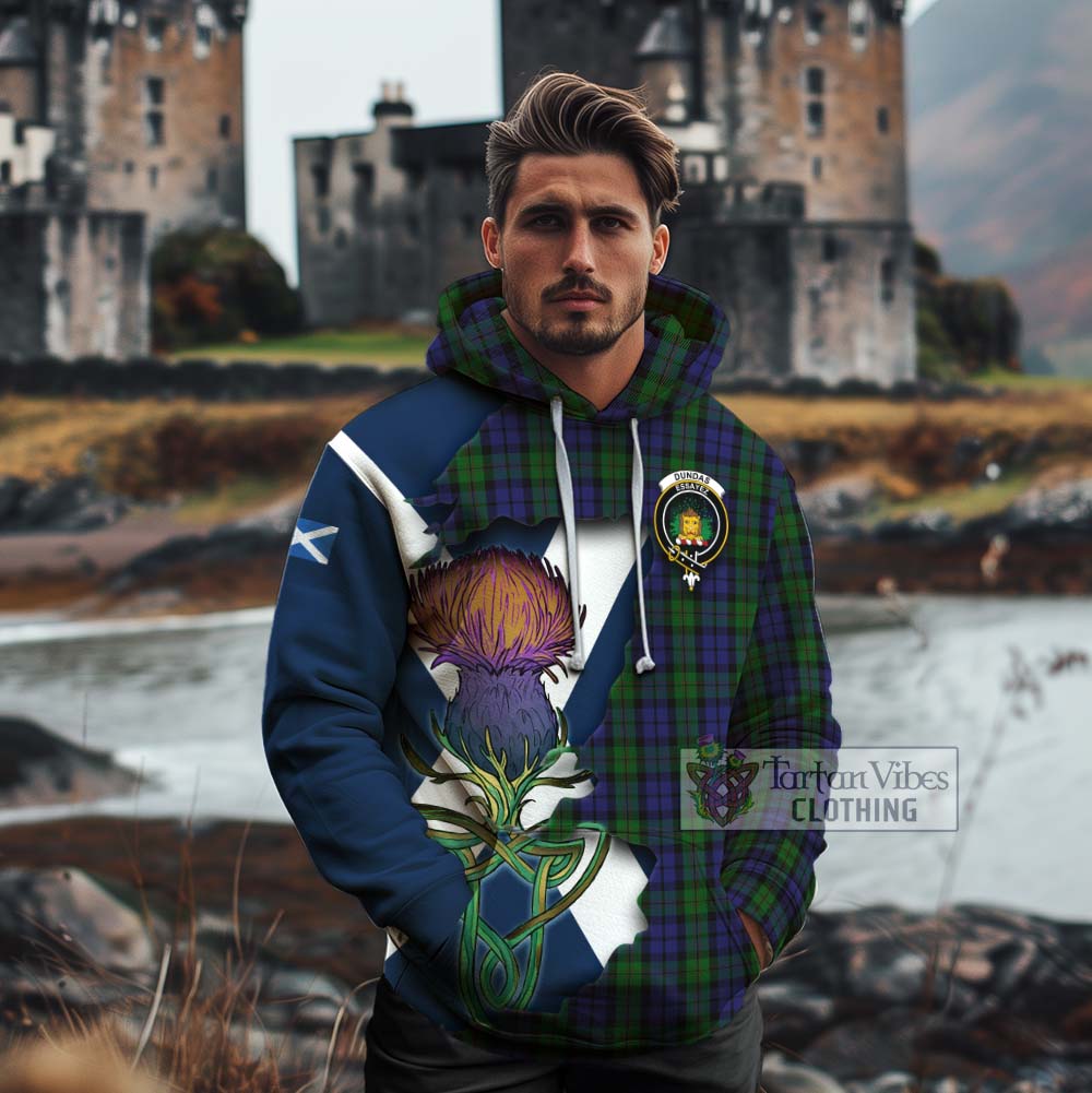 Tartan Vibes Clothing Dundas Tartan Family Crest Cotton Hoodie Scottish Thistle Celtic Inspired