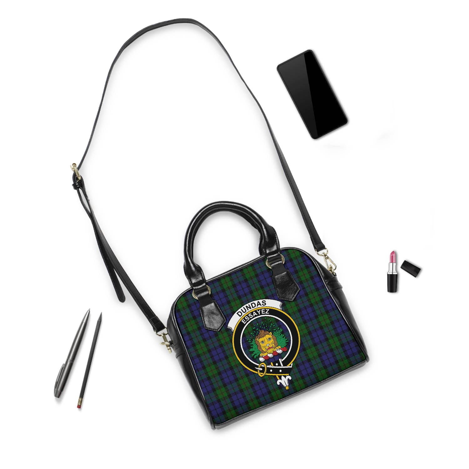 Dundas Tartan Shoulder Handbags with Family Crest - Tartan Vibes Clothing