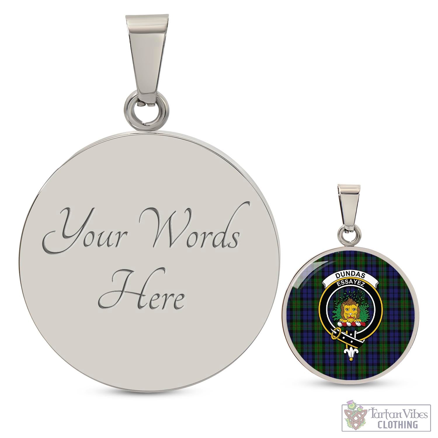 Dundas Tartan Circle Necklace with Family Crest Luxury Necklace (Silver) Yes - Tartan Vibes Clothing