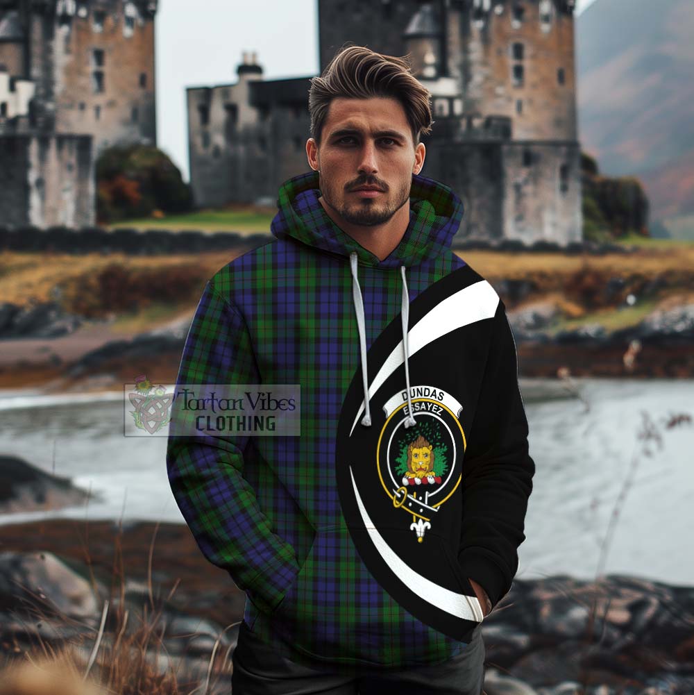 Dundas Tartan Cotton Hoodie with Family Crest Circle Style - Tartan Vibes Clothing