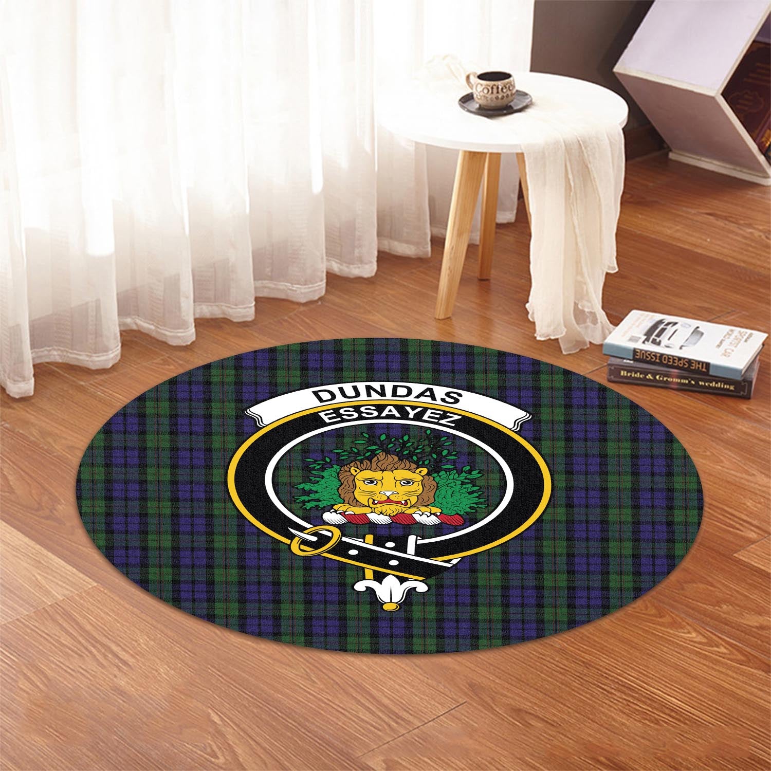Dundas Tartan Round Rug with Family Crest - Tartan Vibes Clothing