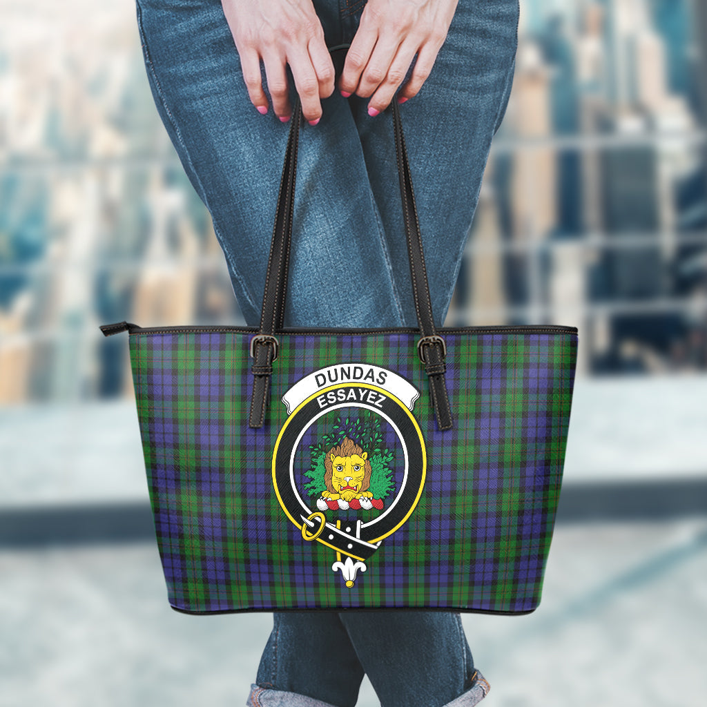 Dundas Tartan Leather Tote Bag with Family Crest - Tartan Vibes Clothing