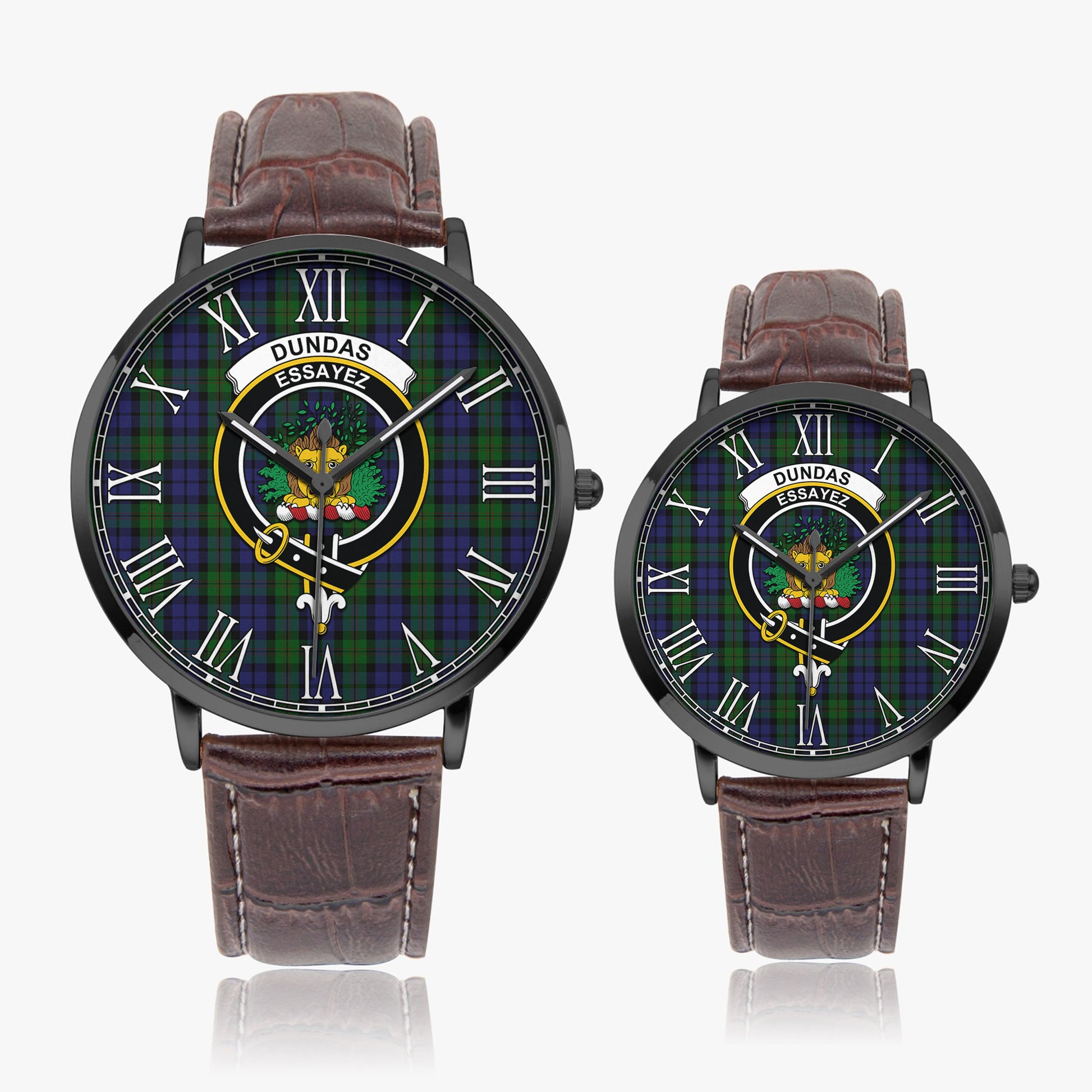 Dundas Tartan Family Crest Leather Strap Quartz Watch - Tartan Vibes Clothing