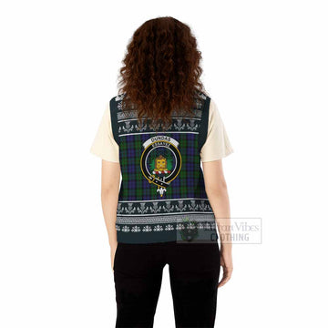 Dundas Clan Tartan Christmas Knitted V-Neck Vest with Family Crest