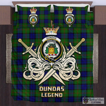 Dundas Modern Tartan Bedding Set with Clan Crest and the Golden Sword of Courageous Legacy