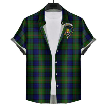 Dundas Modern Tartan Short Sleeve Button Down Shirt with Family Crest