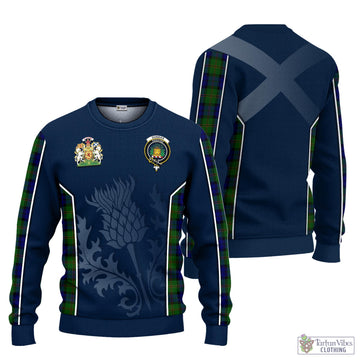Dundas Modern Tartan Knitted Sweatshirt with Family Crest and Scottish Thistle Vibes Sport Style