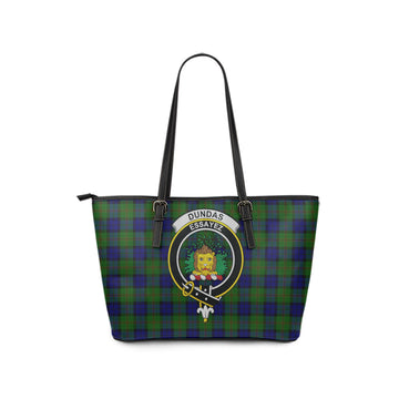 Dundas Modern Tartan Leather Tote Bag with Family Crest