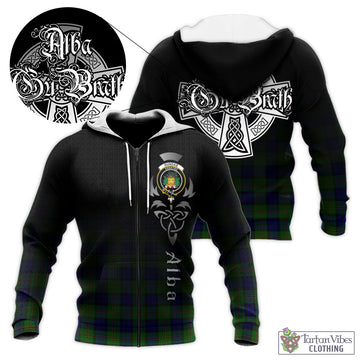 Dundas Modern Tartan Knitted Hoodie Featuring Alba Gu Brath Family Crest Celtic Inspired