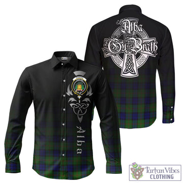 Dundas Modern Tartan Long Sleeve Button Up Featuring Alba Gu Brath Family Crest Celtic Inspired