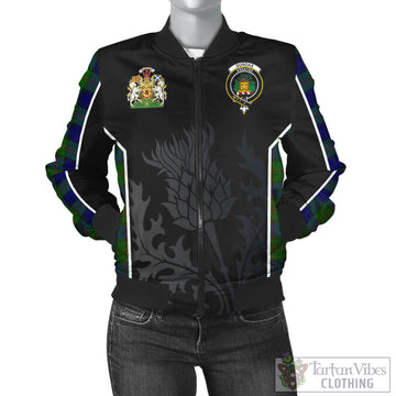 Dundas Modern Tartan Bomber Jacket with Family Crest and Scottish Thistle Vibes Sport Style