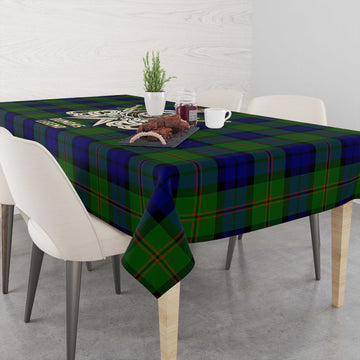 Dundas Modern Tartan Tablecloth with Clan Crest and the Golden Sword of Courageous Legacy