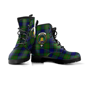 Dundas Modern Tartan Leather Boots with Family Crest