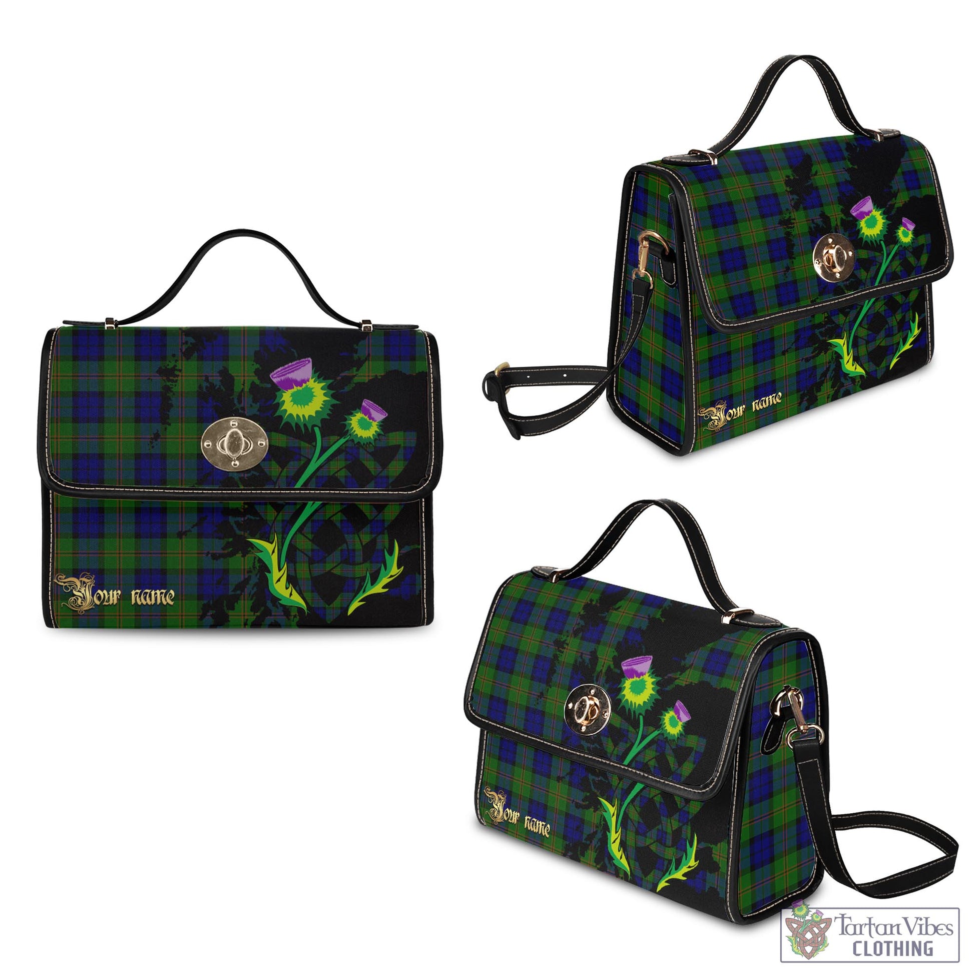 Tartan Vibes Clothing Dundas Modern Tartan Waterproof Canvas Bag with Scotland Map and Thistle Celtic Accents