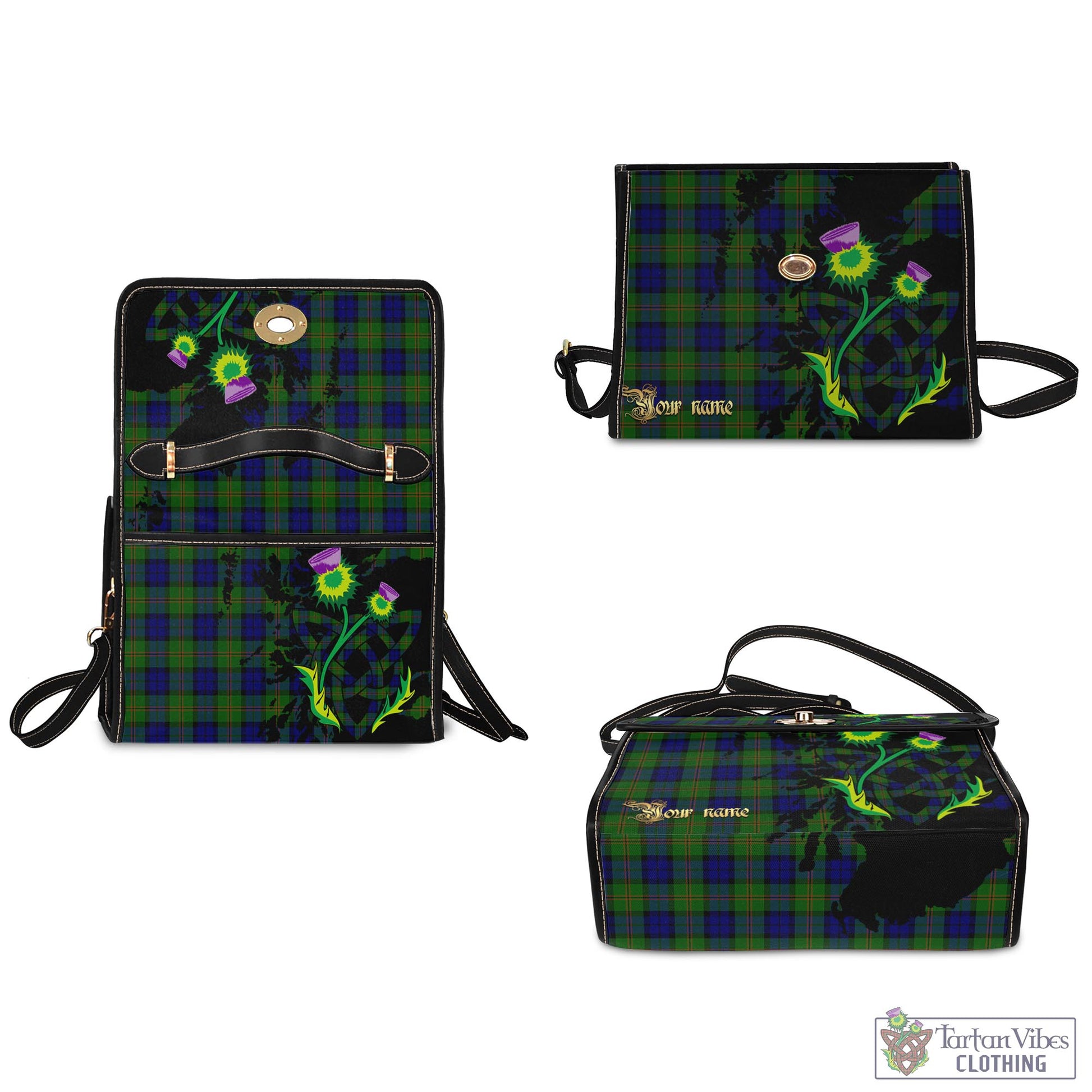 Tartan Vibes Clothing Dundas Modern Tartan Waterproof Canvas Bag with Scotland Map and Thistle Celtic Accents