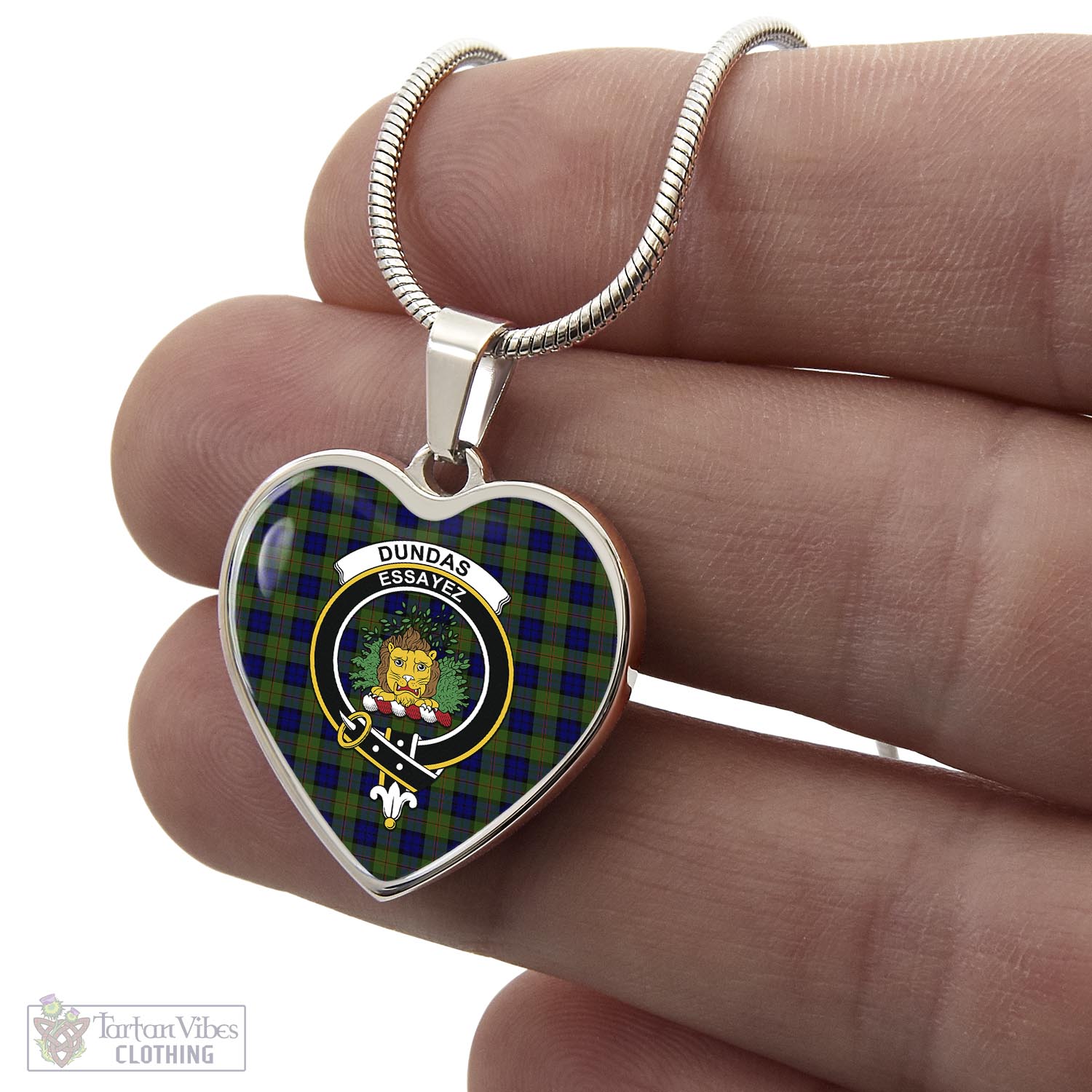 Tartan Vibes Clothing Dundas Modern Tartan Heart Necklace with Family Crest