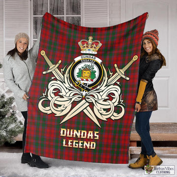 Dundas Red Tartan Blanket with Clan Crest and the Golden Sword of Courageous Legacy