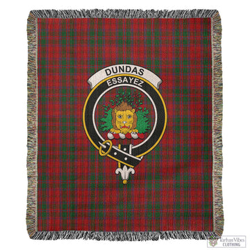 Dundas Red Tartan Woven Blanket with Family Crest