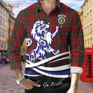 Dundas Red Tartan Long Sleeve Button Up Shirt with Alba Gu Brath Regal Lion Emblem