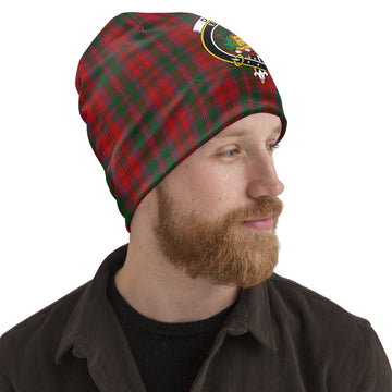 Dundas Red Tartan Beanies Hat with Family Crest