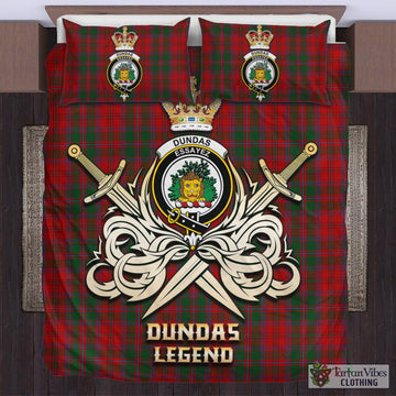 Dundas Red Tartan Bedding Set with Clan Crest and the Golden Sword of Courageous Legacy