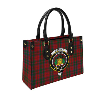 Dundas Red Tartan Leather Bag with Family Crest