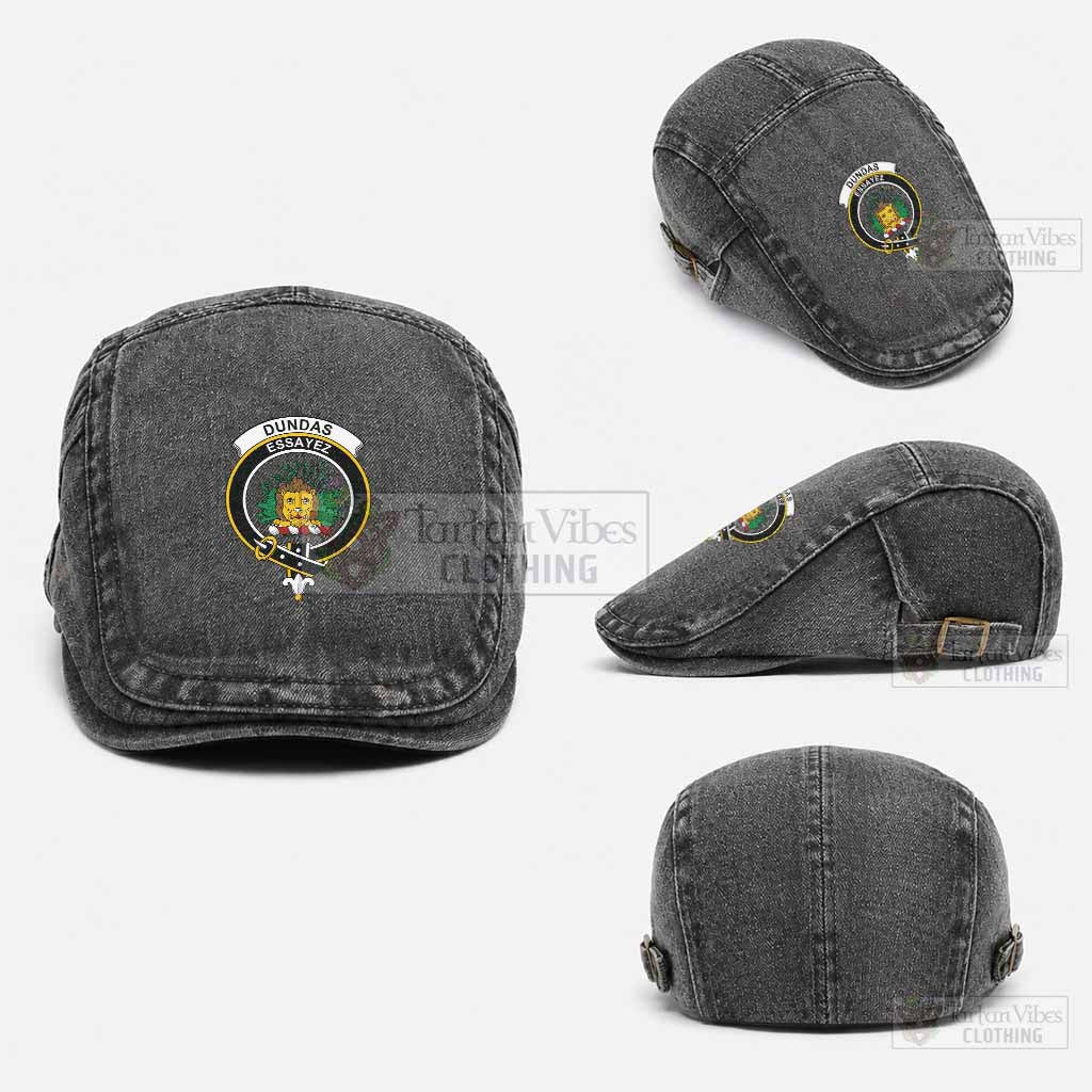 Dundas Scottish Clan Crest Washed Flat Cap - Unisex Jeff Cap One Size (Adjustable) Black - Tartan Vibes Clothing