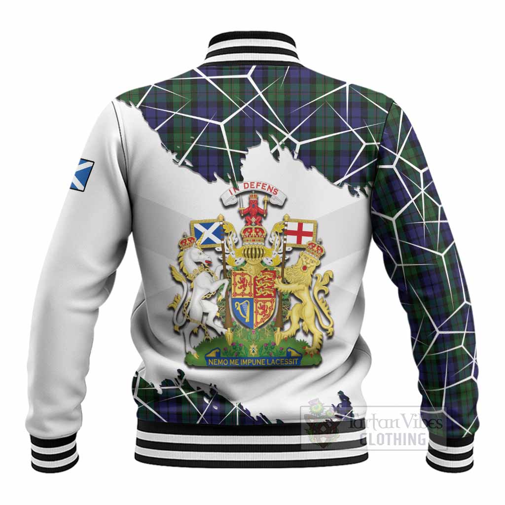 Dundas Tartan Baseball Jacket with Family Crest and Lion Rampant Grunge Style