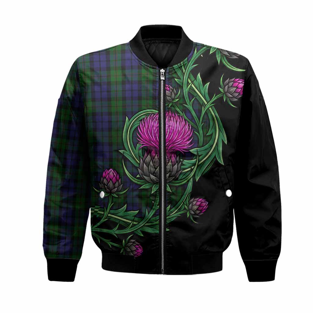Dundas Tartan Bomber Jacket Resilient Scottish Thistle Unisex Black - Tartan Vibes Clothing