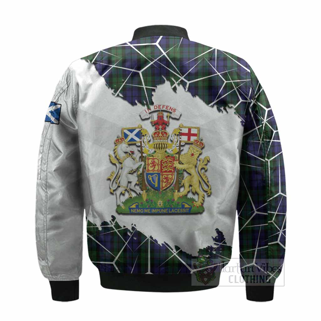 Dundas Tartan Bomber Jacket with Family Crest and Lion Rampant Grunge Style