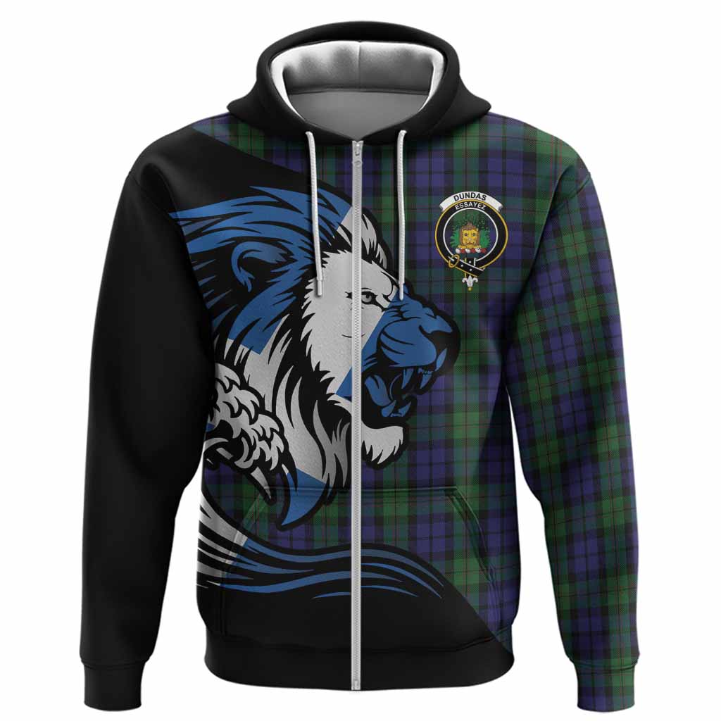 Dundas Tartan Crest Hoodie Scottish Golden Lions Wave Flow