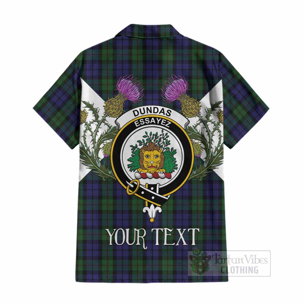 Dundas Tartan Family Crest Cotton Hawaiian Shirt Scottish Burns Night Thistle Floral