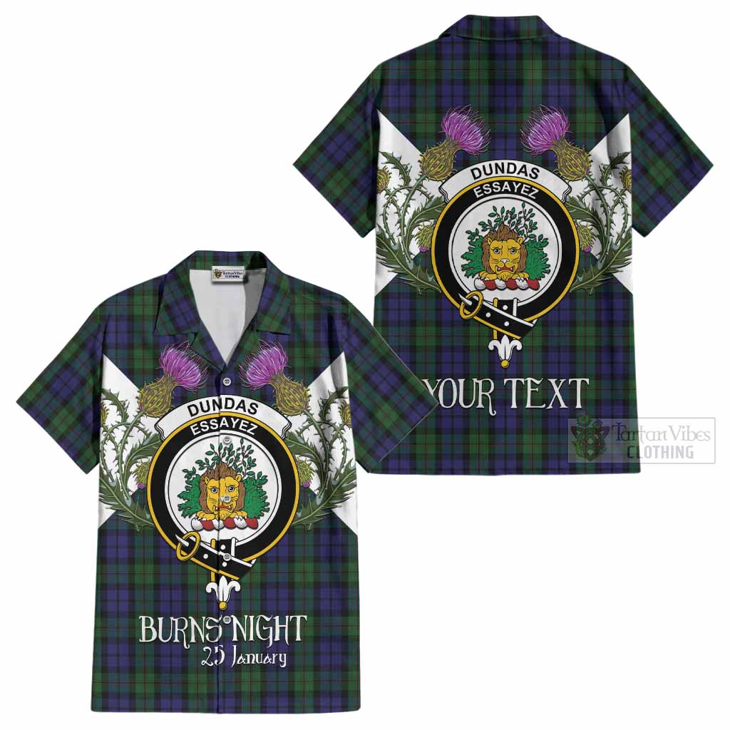Dundas Tartan Family Crest Cotton Hawaiian Shirt Scottish Burns Night Thistle Floral