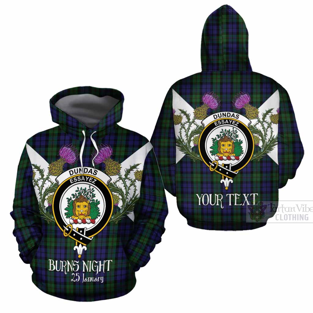 Dundas Tartan Family Crest Cotton Hoodie Scottish Burns Night Thistle Floral