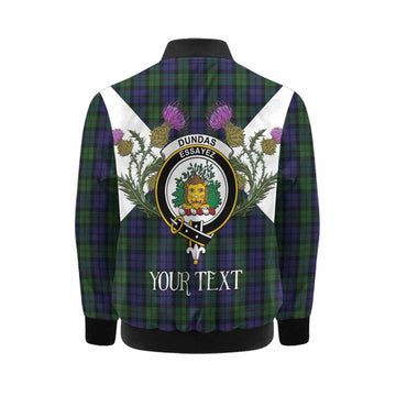 Dundas Tartan Family Crest Kid Bomber Jacket Scottish Burns Night Thistle Floral