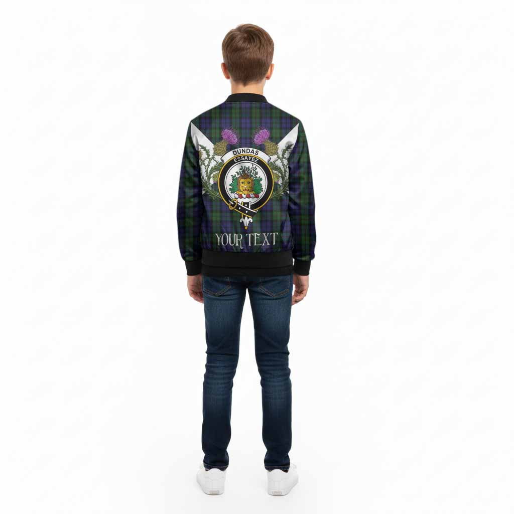 Dundas Tartan Family Crest Kid Bomber Jacket Scottish Burns Night Thistle Floral