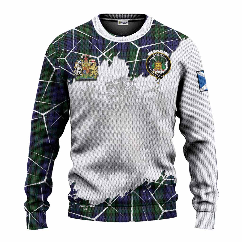 Dundas Tartan Knitted Sweater with Family Crest and Lion Rampant Grunge Style