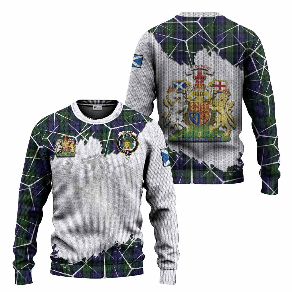 Dundas Tartan Knitted Sweater with Family Crest and Lion Rampant Grunge Style