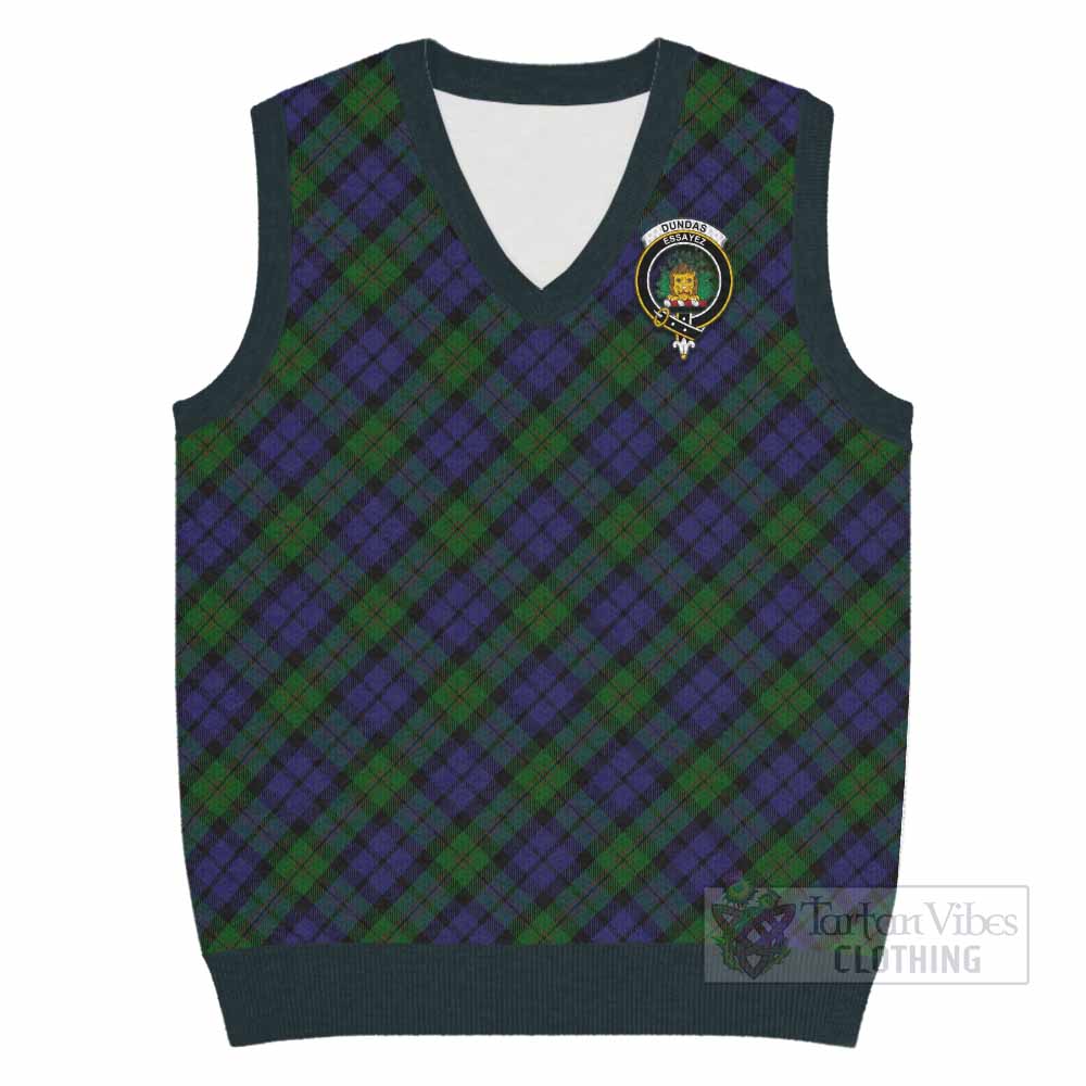 Dundas Tartan Knitted V-Neck Vest with Family Crest Cross Style