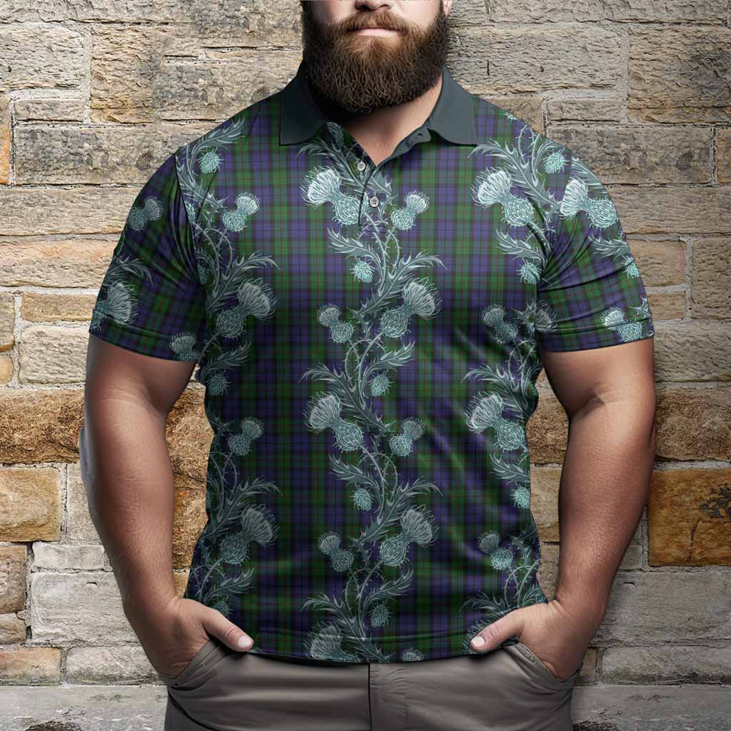 Dundas Tartan Polo Shirt Seamless Scottish Thistle Flowers
