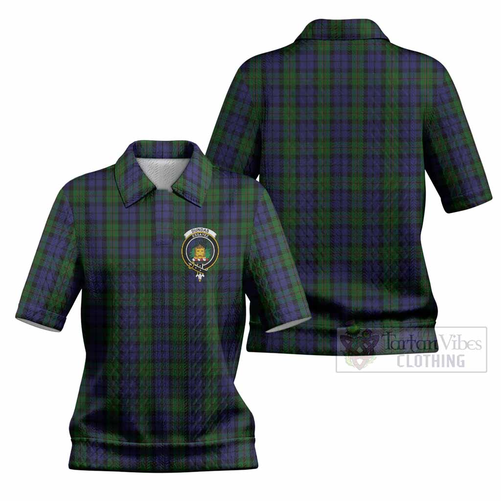 Dundas Tartan Women’s Polo Sweater Top with Family Crest