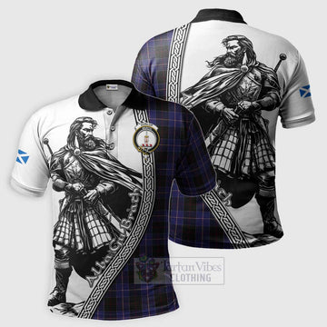 Dunlop Tartan Clan Crest Polo Shirt with Highlander Warrior Celtic Style