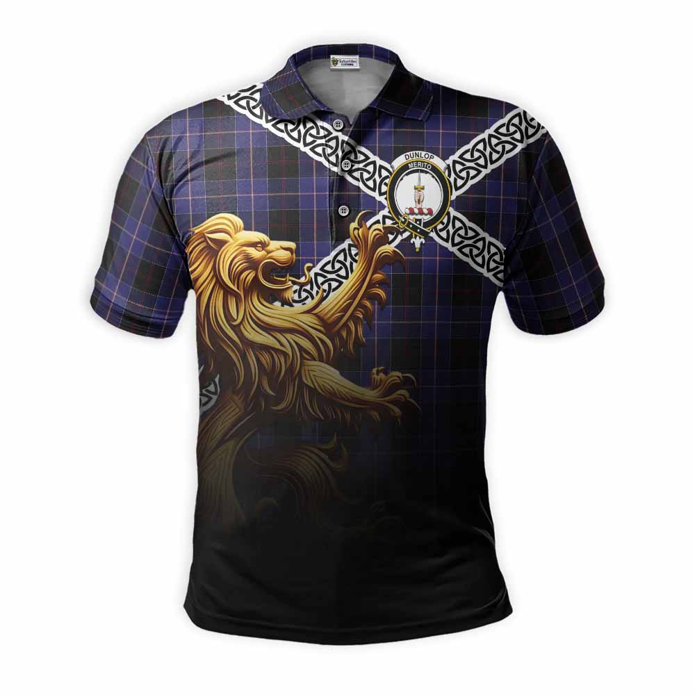 Tartan Vibes Clothing Dunlop Crest Tartan Polo Shirt with Golden Lion Emblem Celtic Style