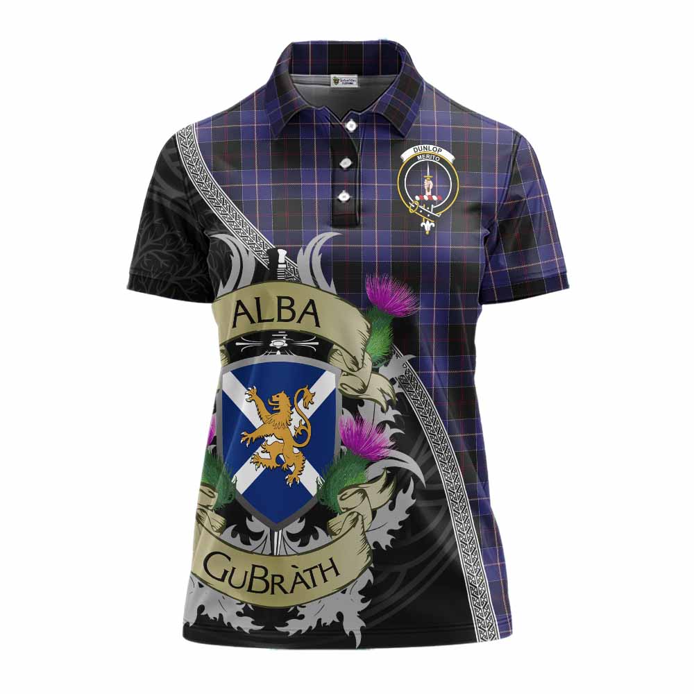 Tartan Vibes Clothing Dunlop Tartan Family Crest Women's Polo Shirt Lion Rampant Royal Thistle Shield Celtic Inspired