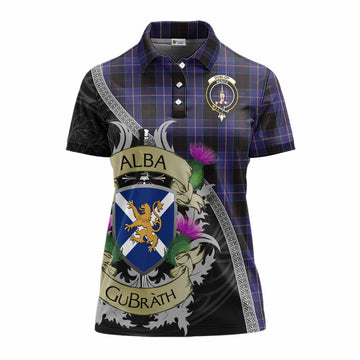 Dunlop Tartan Family Crest Women's Polo Shirt Lion Rampant Royal Thistle Shield Celtic Inspired