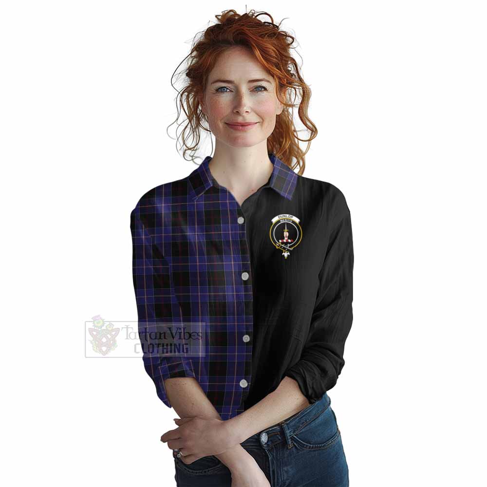 Tartan Vibes Clothing Dunlop Tartan Women's Casual Shirt with Family Crest and Half Of Me Style