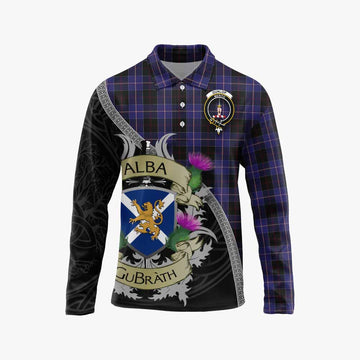 Tartan Vibes Clothing Dunlop Tartan Family Crest Long Sleeve Polo Shirt Lion Rampant Royal Thistle Shield Celtic Inspired
