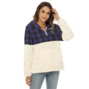 Dunlop Tartan Half Style Women's Borg Fleece Hoodie with Half Zip with Family Crest