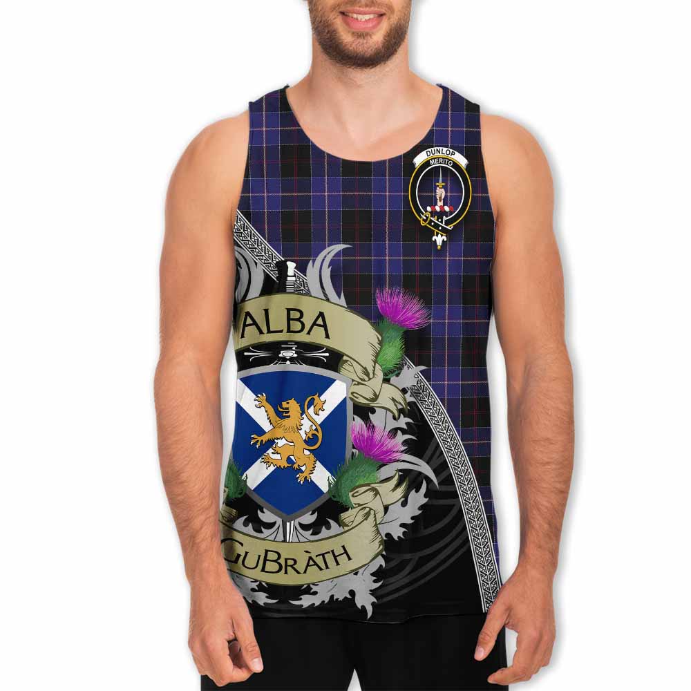 Tartan Vibes Clothing Dunlop Tartan Family Crest Men's Tank Top Lion Rampant Royal Thistle Shield Celtic Inspired