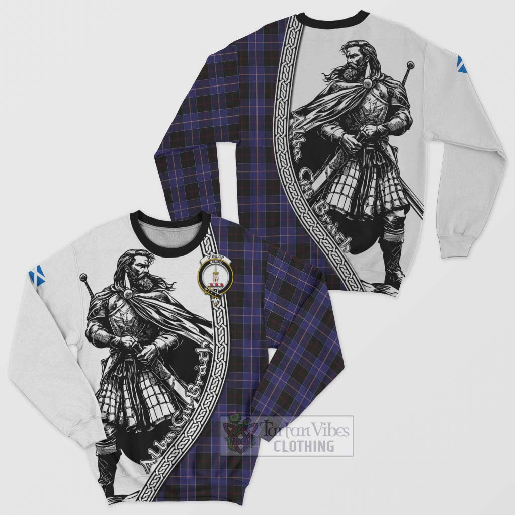 Tartan Vibes Clothing Dunlop Tartan Clan Crest Sweatshirt with Highlander Warrior Celtic Style